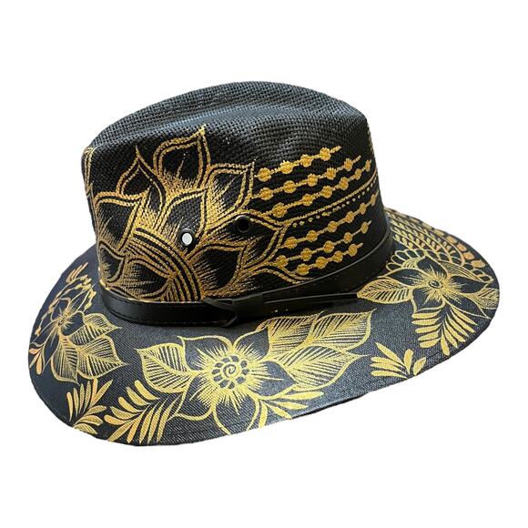HAT MEXICAN Artisanal Hand Painted Fedora Floral Sombrero Panama Bohemian Black main image 11